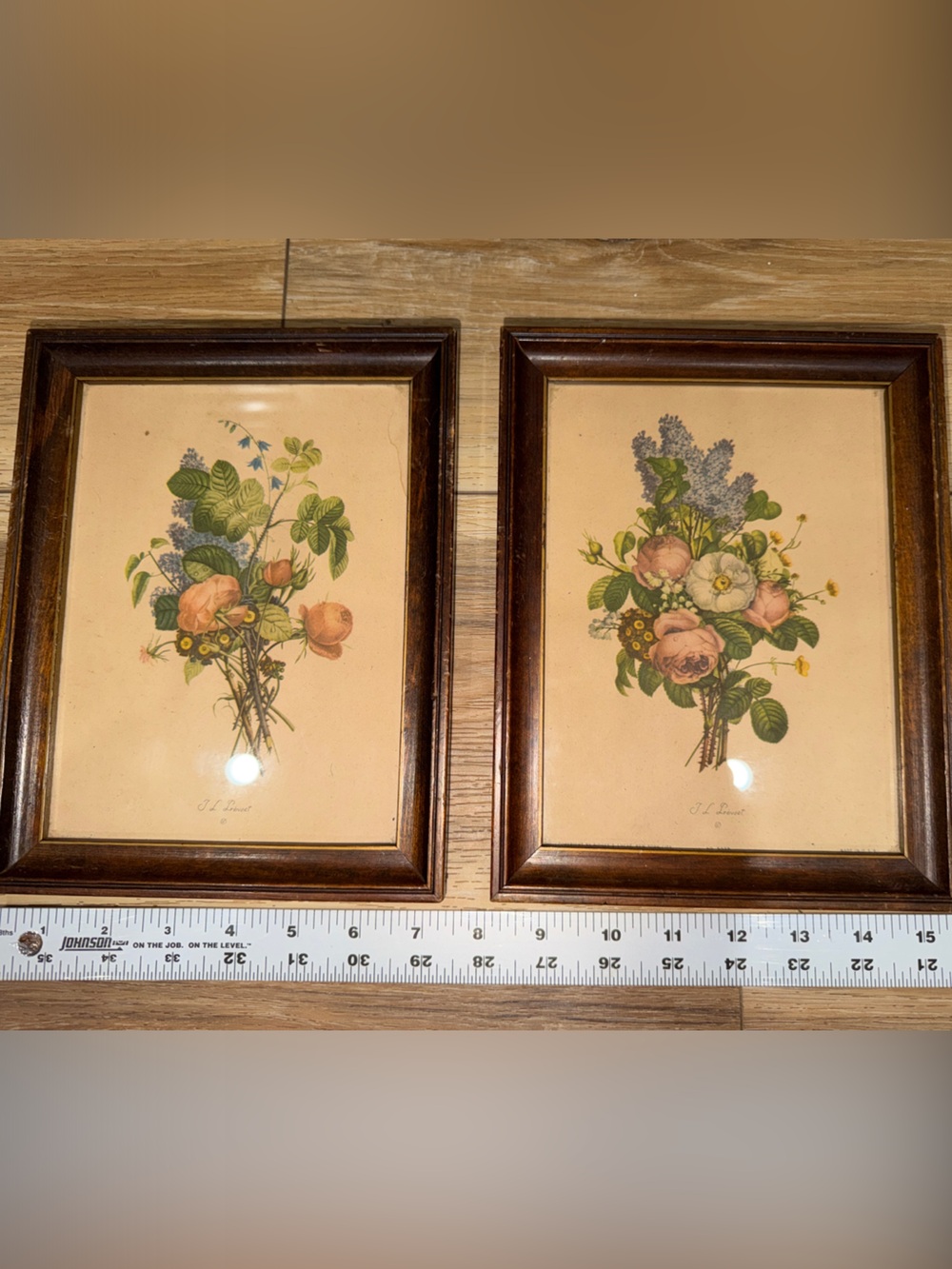 Vintage J. L. Prevost Botanical Pair of Floral Art Print - Pink & Green Bouquet